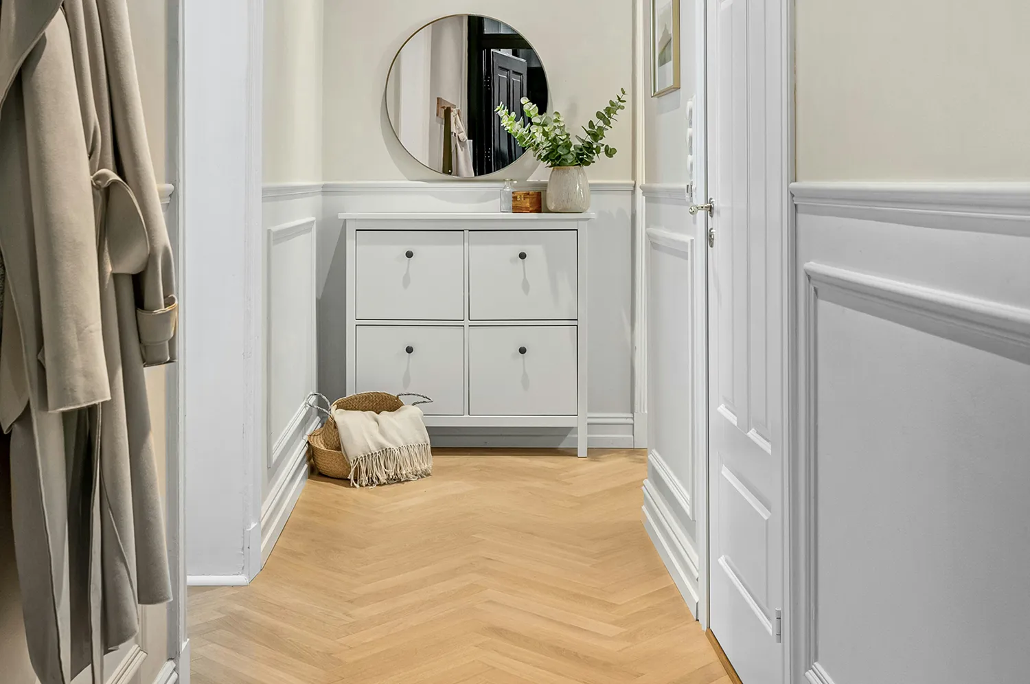 Herringbone flooring hallway